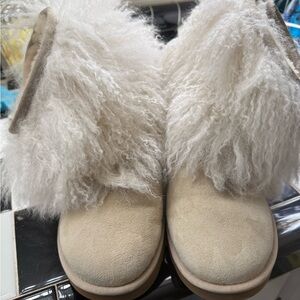 Blonde Ugg booties with Tibetan wool trim